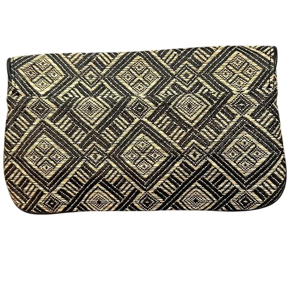 Woven Geometric Envelope Clutch Tan Black